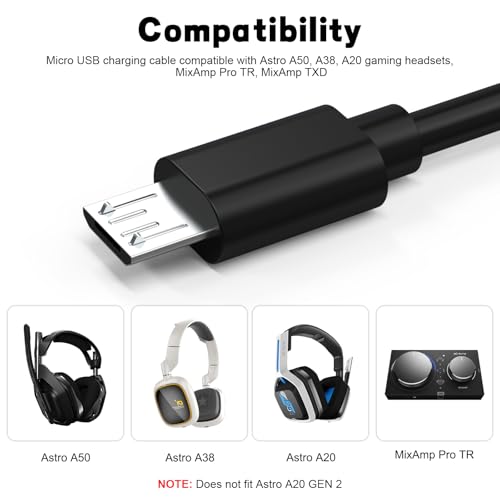 Astro A50 Charging Cable Compatible with Astro A50, A38, A20 Gaming Headsets, MixAmp Pro TR, MixAmp TXD, Micro USB Charging Cable (59, Inches)