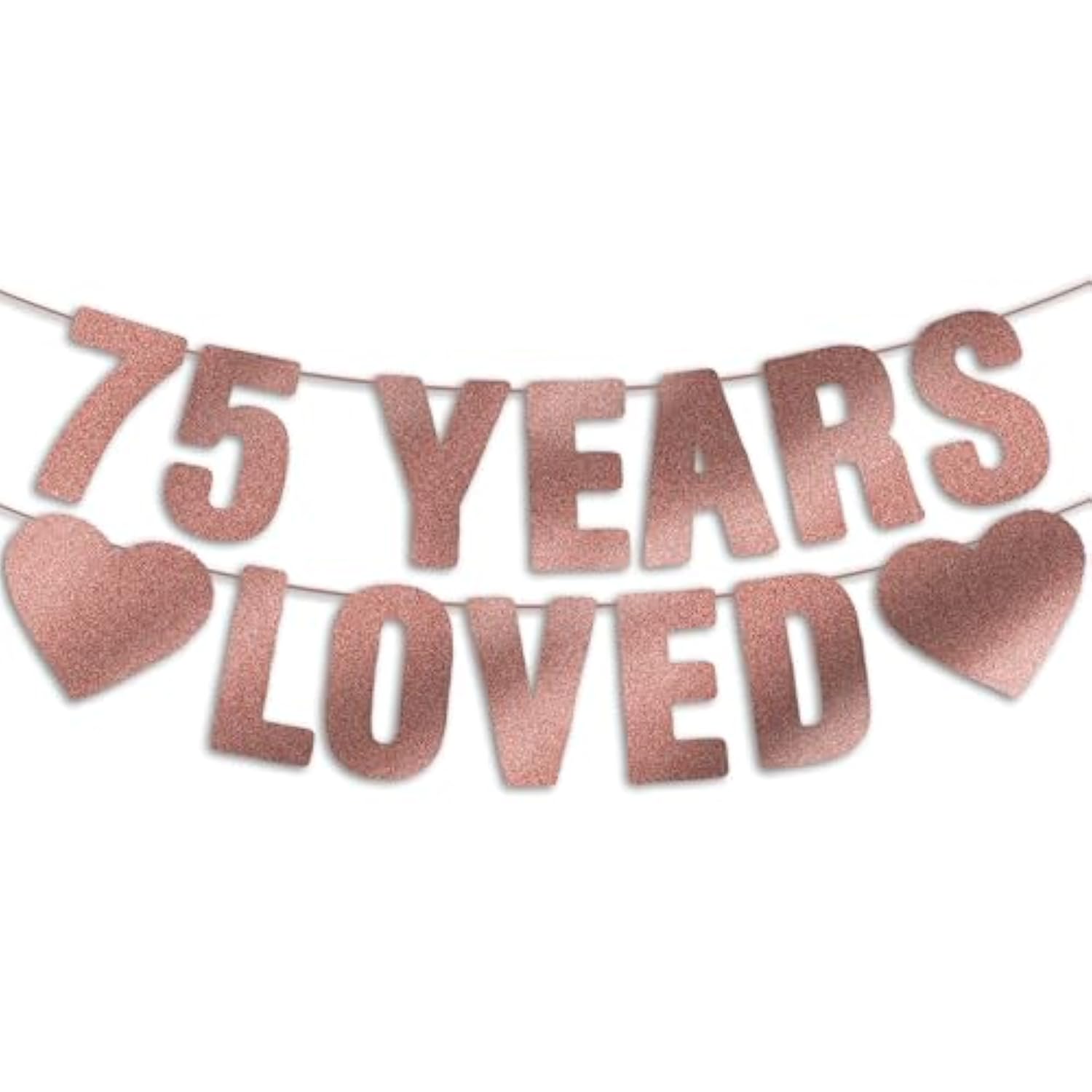 Pre-Strung Rose Gold 75th Birthday Banner, Party Decorations for Women