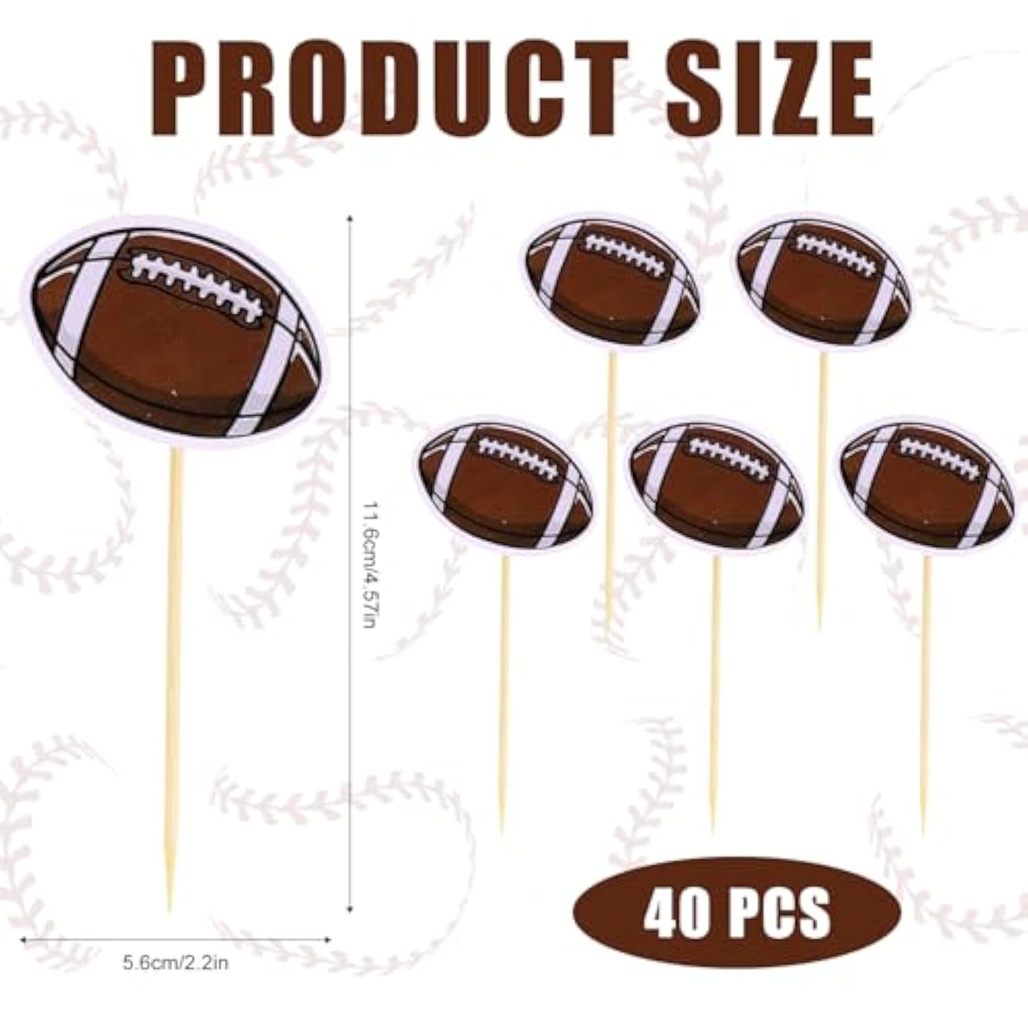 40Pcs Football Cupcake Topper, Rugby Ball Cake Toothpicks Football Cupcake Picks Sport Themed Party Decorations For Baby Shower Birthday Party Decor Supplies