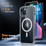 3 In 1 Magnetic For Iphone 13 Case, [Compatible With Magsafe] [With 2X Screen Protectors] Not-Yellowing, -Grade Protection Slim Phone Case For 13 Cover, Clear, 6.1"