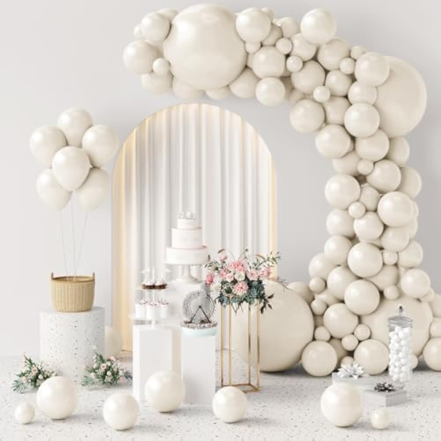 154Pcs Ivory White Balloons White Sand White Cream Beige Balloon For Balloons Arch Different Sizes 5/10/12/18 Inch Garland Kit For Wedding Birthday Party Supplies Bridal Shower Decorations