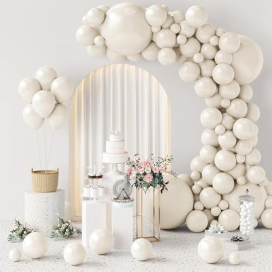154Pcs Ivory White Balloons White Sand White Cream Beige Balloon For Balloons Arch Different Sizes 5/10/12/18 Inch Garland Kit For Wedding Birthday Party Supplies Bridal Shower Decorations