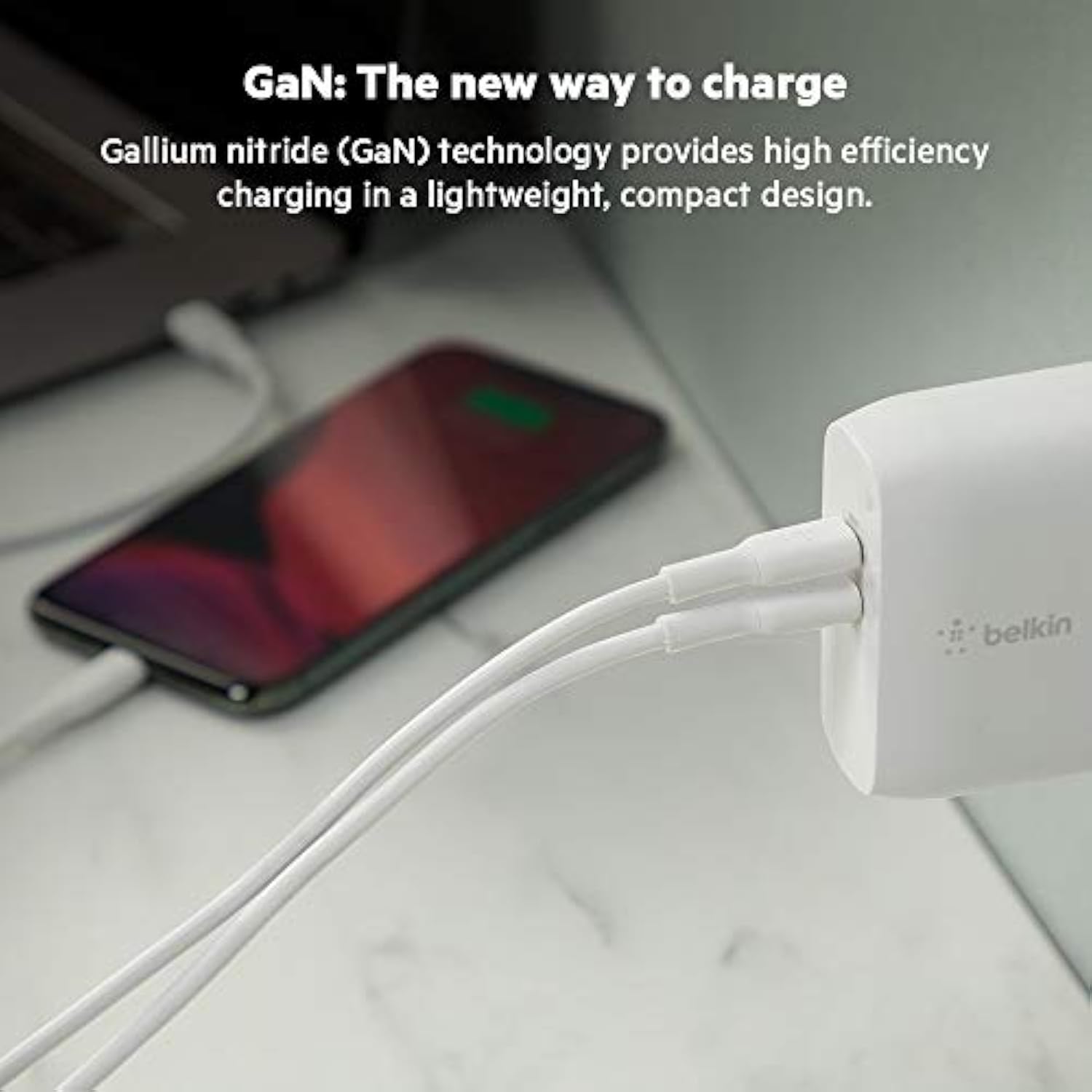 Belkin Dual Port USB C Charger Block 68W - GaN Fast Charging - Type C - USB-C PD Charge for Apple iPhone 17, Air, Samsung Galaxy S25, AirPods, iPad, Macbook Pro, Nintendo Switch 2 - White