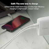 Belkin Dual Port USB C Charger Block 68W - GaN Fast Charging - Type C - USB-C PD Charge for Apple iPhone 17, Air, Samsung Galaxy S25, AirPods, iPad, Macbook Pro, Nintendo Switch 2 - White
