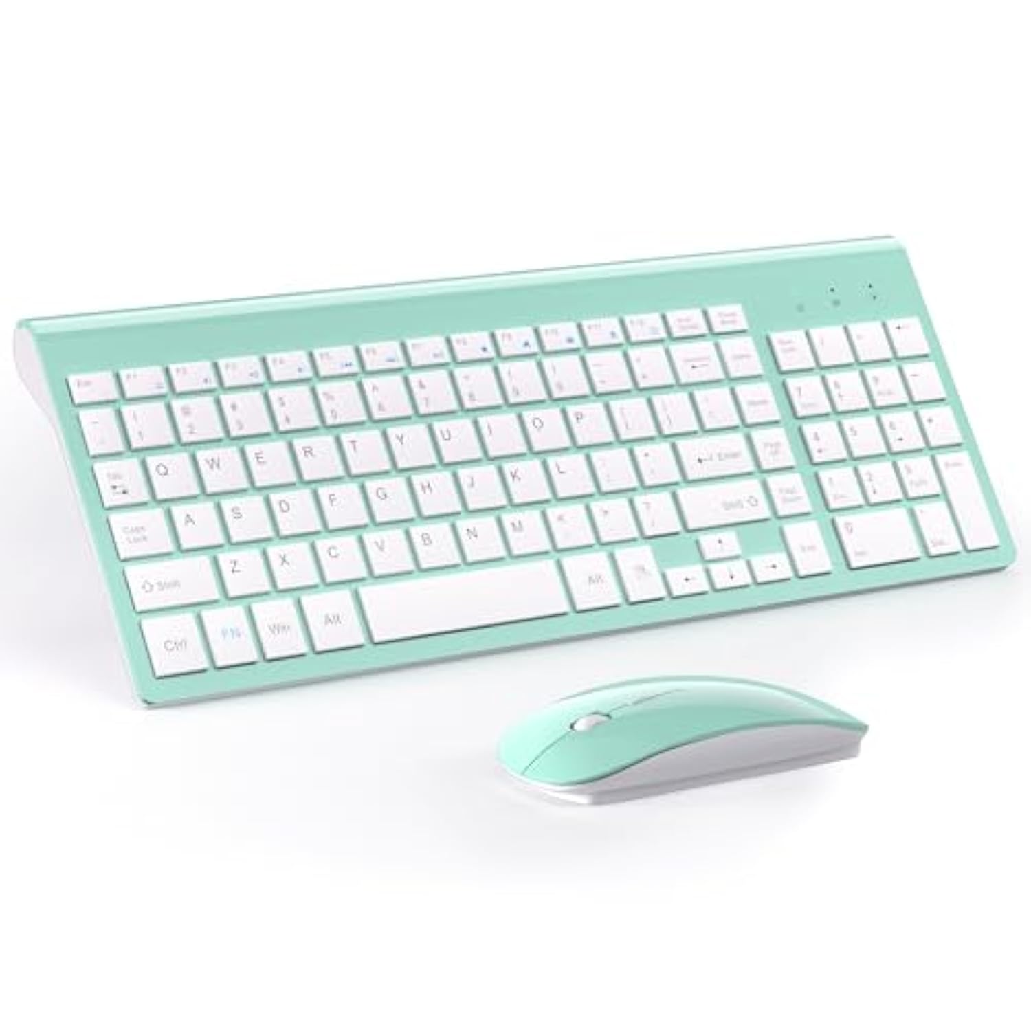 Wireless Keyboard And Mouse Ultra Slim Combo, 2.4G Silent Compact Usb 2400Dpi Mouse And Scissor Switch Keyboard Set With Cover, 2 Aa And 2 Aaa Batteries, For Pc/Laptop/Windows/Mac - Mint Green