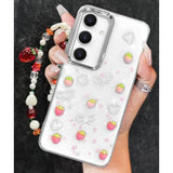 For Samsung Galaxy A16 5G Phone Case - Women Girls Cute Clear Sparkly Girly Kawaii 3D Strawberry Design With Charm Strawberries Wrist Chain Cover Aesthetic For Samsung A16 5G Cases 6.7 Inch