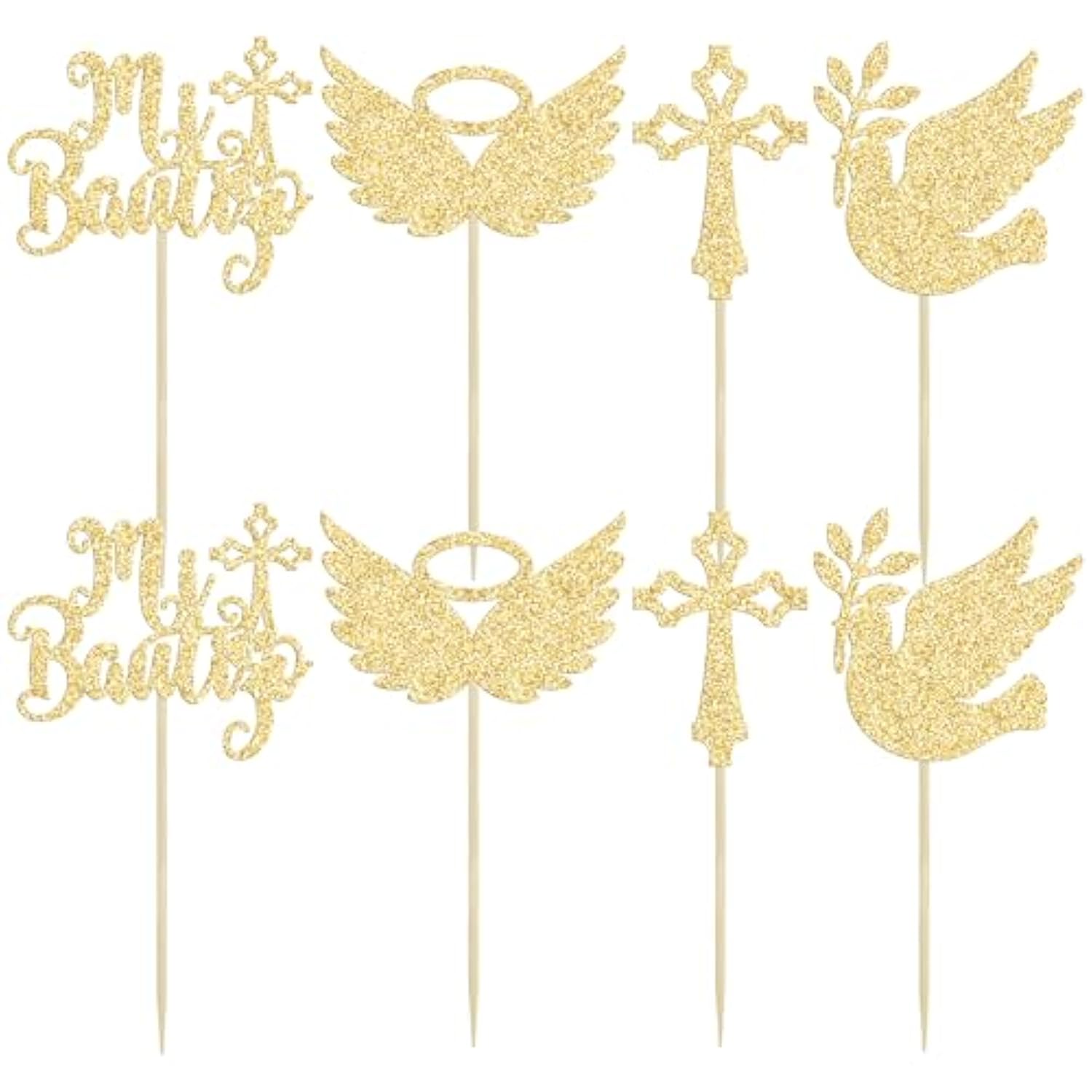 24Pcs Mi Bautizo God Bless Cupcake Toppers Dove Cross Cupcake Picks Christian Baptism Cake Decorations For Religious God Bless Baby Shower Kids Birthday Party Supplies Gold