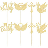 24Pcs Mi Bautizo God Bless Cupcake Toppers Dove Cross Cupcake Picks Christian Baptism Cake Decorations For Religious God Bless Baby Shower Kids Birthday Party Supplies Gold