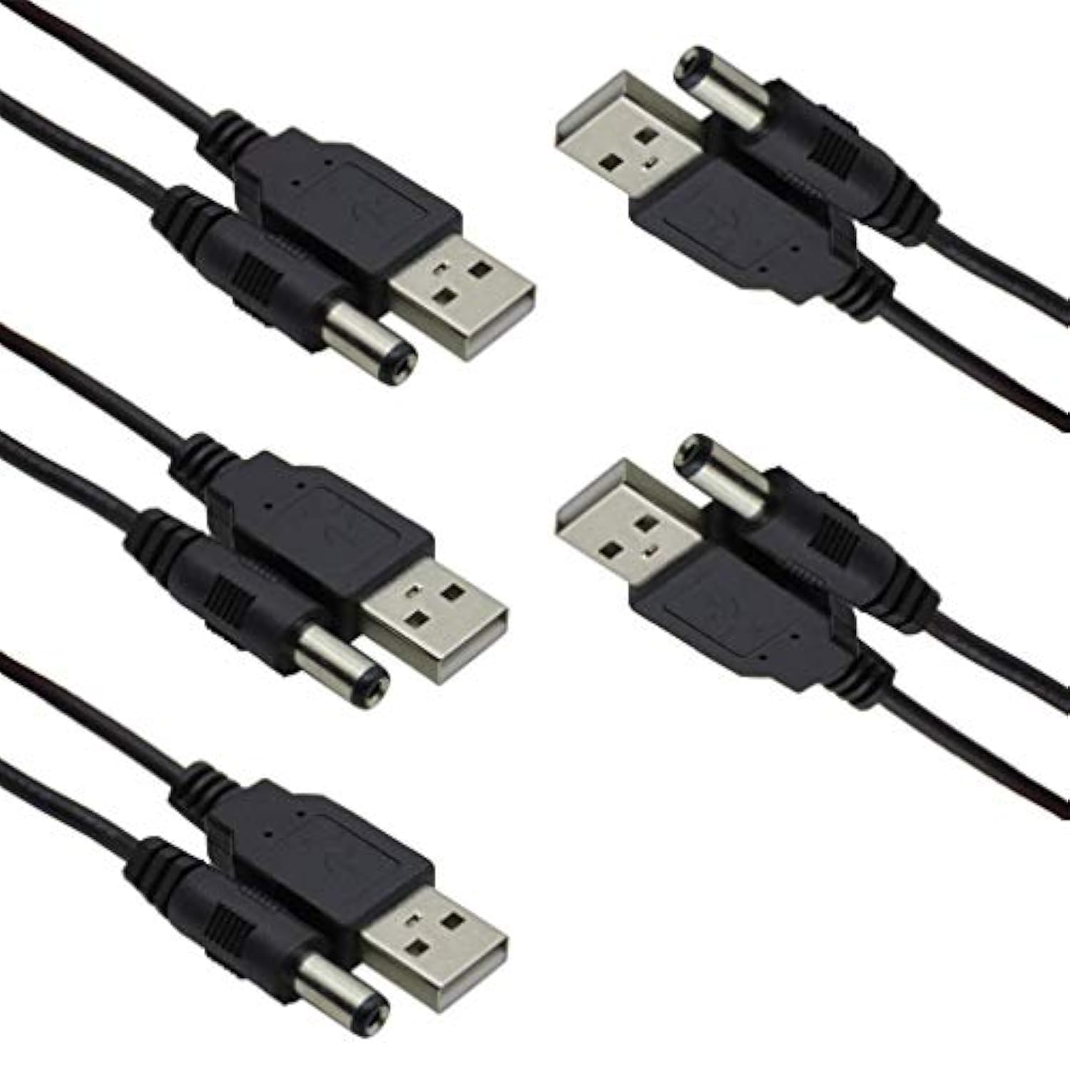 HiLetgo 5pcs USB 2.0 A Male to DC 5.5x2.1mm 5 Volt DC Connector Charge Barrel Jack Power Cable Black(Max 2.5 Ampere Power Cable, Center PIN Positive)