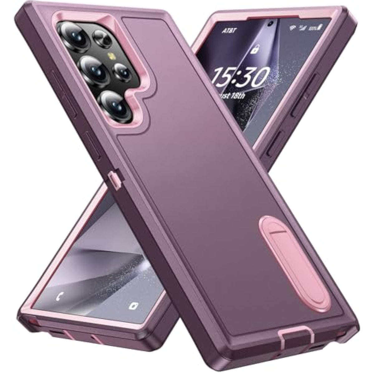 For Samsung Galaxy S24 Ultra Case, Samsung S24 Ultra Phone Case With Built In Kickstand, Shockproof/Dropproof Grade Protective Cover For Galaxy S24 Ultra 5G (Night Purple/Baby Pink)