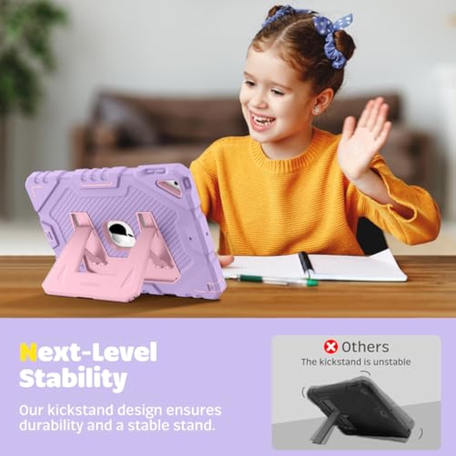 Fintie Case For 9Th Generation (2021) / 8Th Generation (2020) / 7Th Gen (2019) 10.2 Inch, Fully-Body Rugged Heavy Duty Shockproof Protective Case With Built-In Kickstand For Kids, Purple