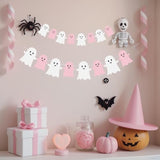 2PCS Halloween Ghost Banner Glitter White Pink Garland Party Birthday Decor