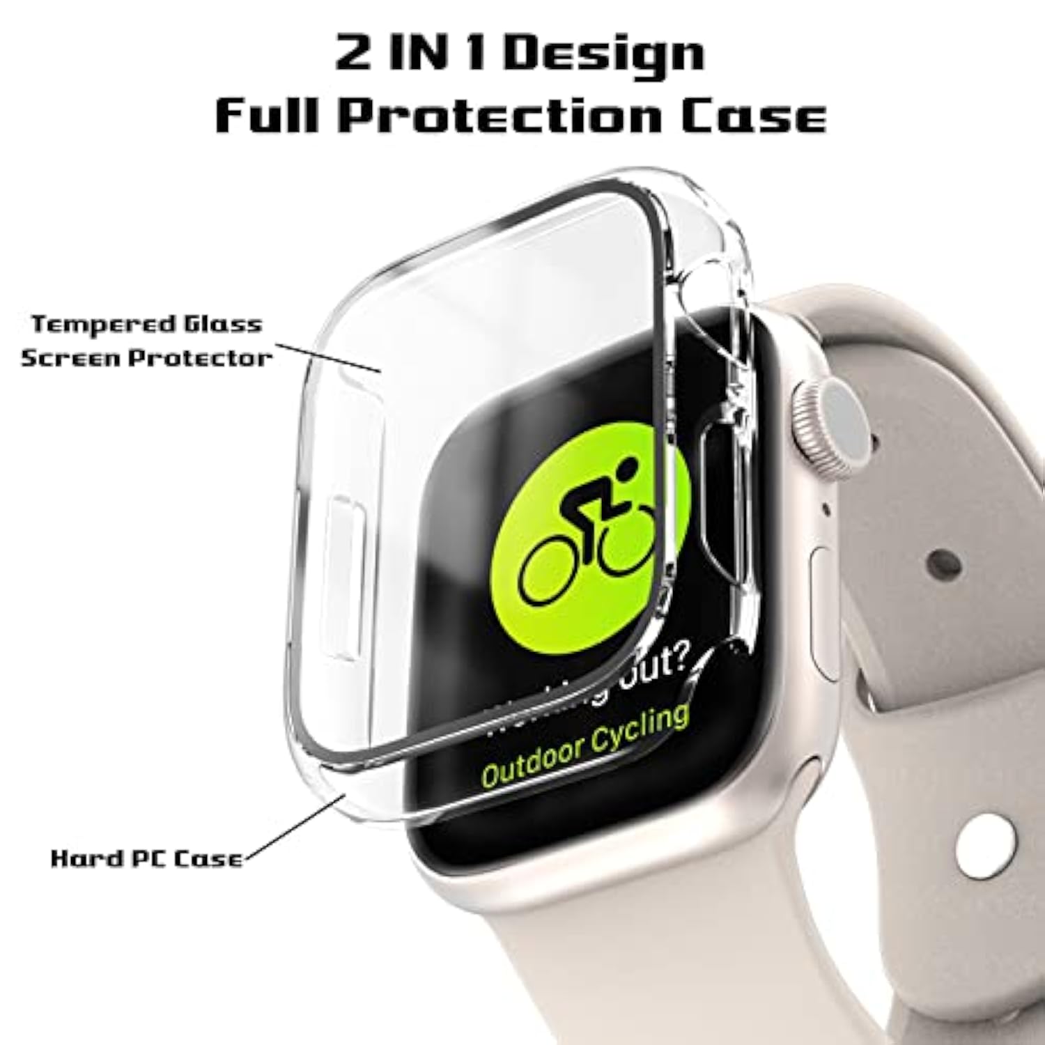2 Pack Hard Pc Case For Watch Series 9 Series 8/7 45Mm Screen Protector, Tempered Glass Film Hard Bumper Anti-Scratch Hd Ultra-Thin Protective Cover For Iwatch Series 9/8/7 45Mm, Clear