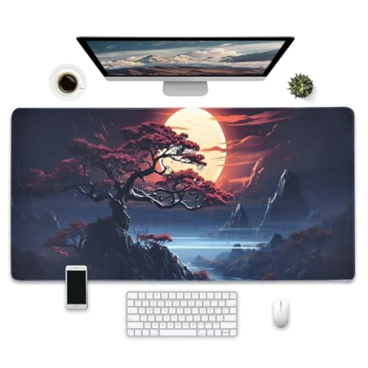 Large Gaming Mouse Pad, Japanese Art Landscape Design, 31.5 X 15.7 Inches, Extended Xxl Desk Mat,Non-Slip Base