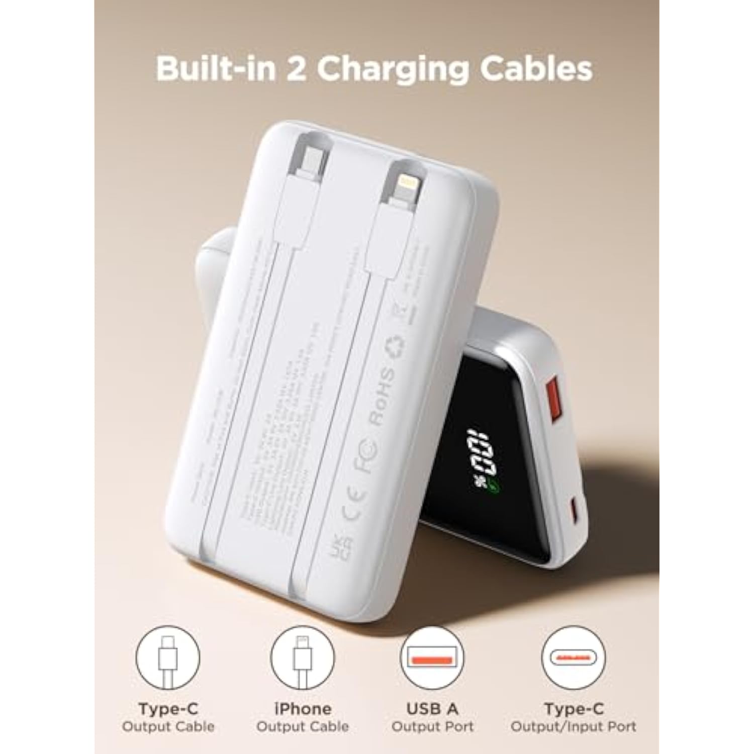 Portable Charger, 10000Mah Power Bank 22.5W Fast Charging Portable Charger With Built In Cable Battery Pack Usbc Travel Charger For Iphone11 12 13 14 15 16 Samsung Galaxy S24 S23 Android Phone