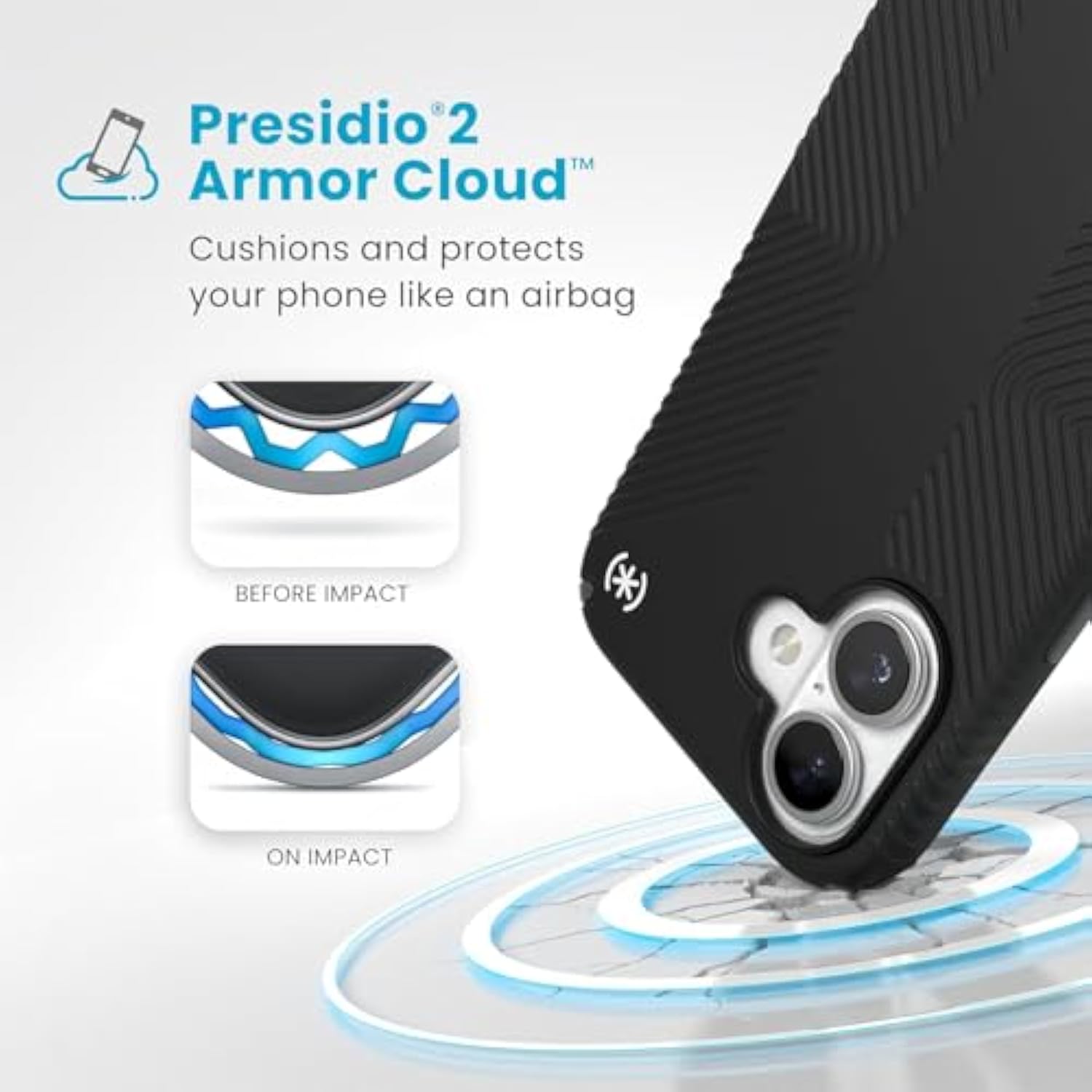 Speck Presidio2 Grip MagSafe and ClickLock Case for Apple iPhone 16 Plus, Black/Slate Grey