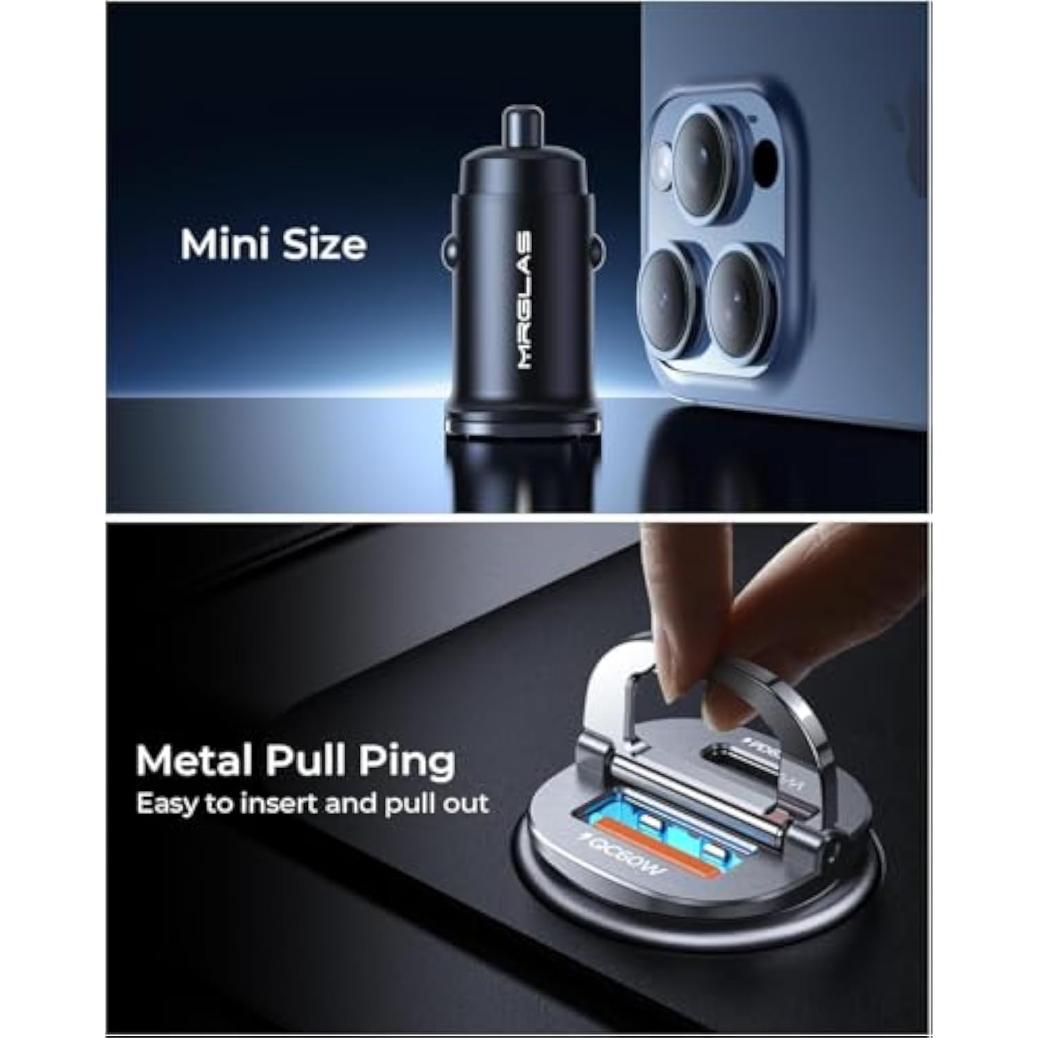 [2-Pack] 125W Usb C Car Charger, Mini Metal Usb C Car Adapter Fast Charging Pd65W & Qc60W Dual Port Type C Cigarette Lighter Usb Charger For Iphone 16 15 14 Pro Max Ipad Samsung Macbook