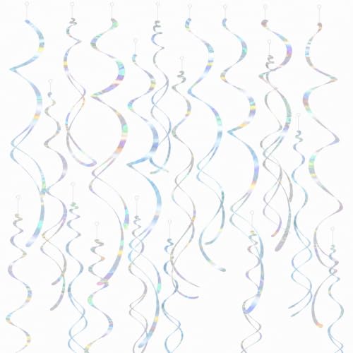 30PC Iridescent Hanging Swirl, Holographic Ceiling Swirl Foil Streamers