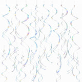 30PC Iridescent Hanging Swirl, Holographic Ceiling Swirl Foil Streamers