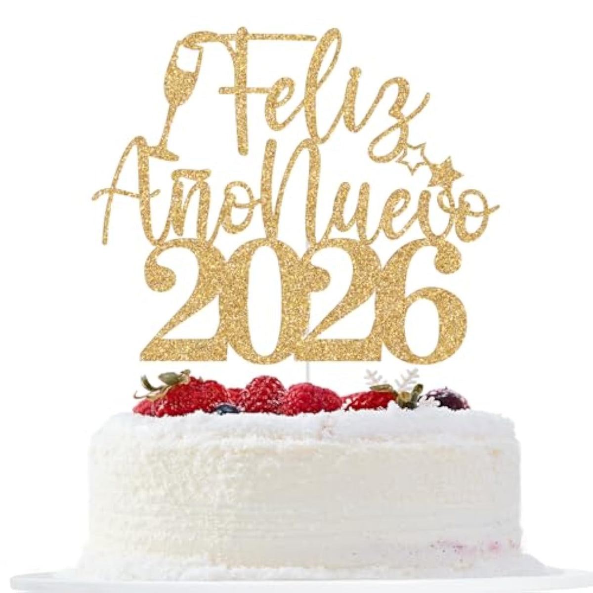Feliz Año Nuevo 2026 Cake Topper Gold Glitter New Year Party Decor