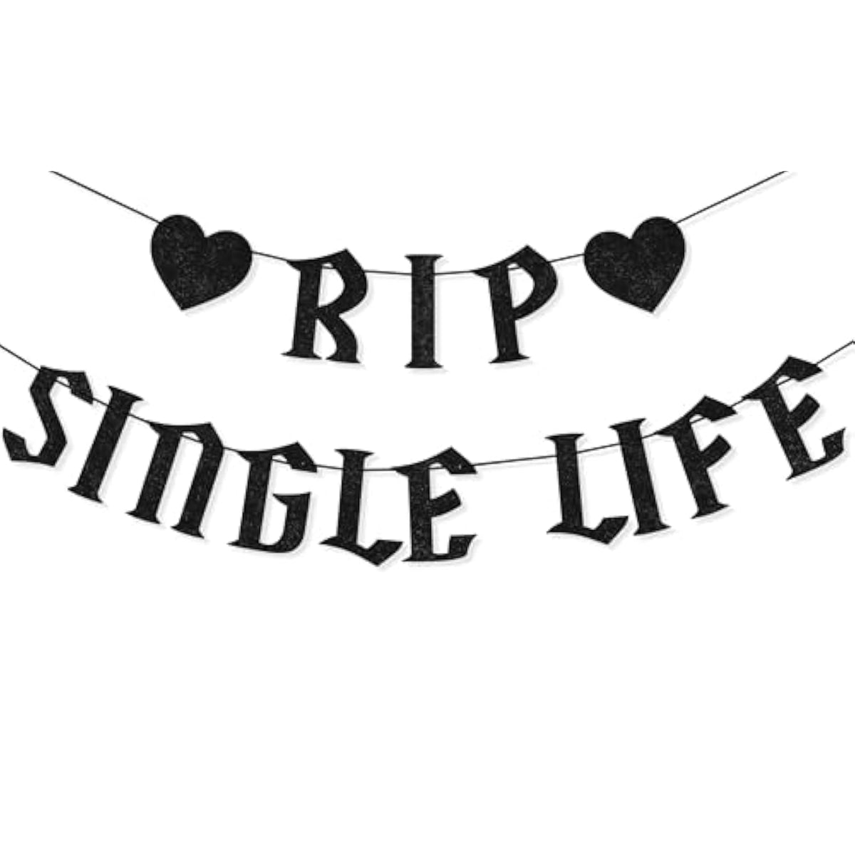 Pre Strung Rip Single Life Banner Black Glitter Gothic Bachelorette Party Decorations
