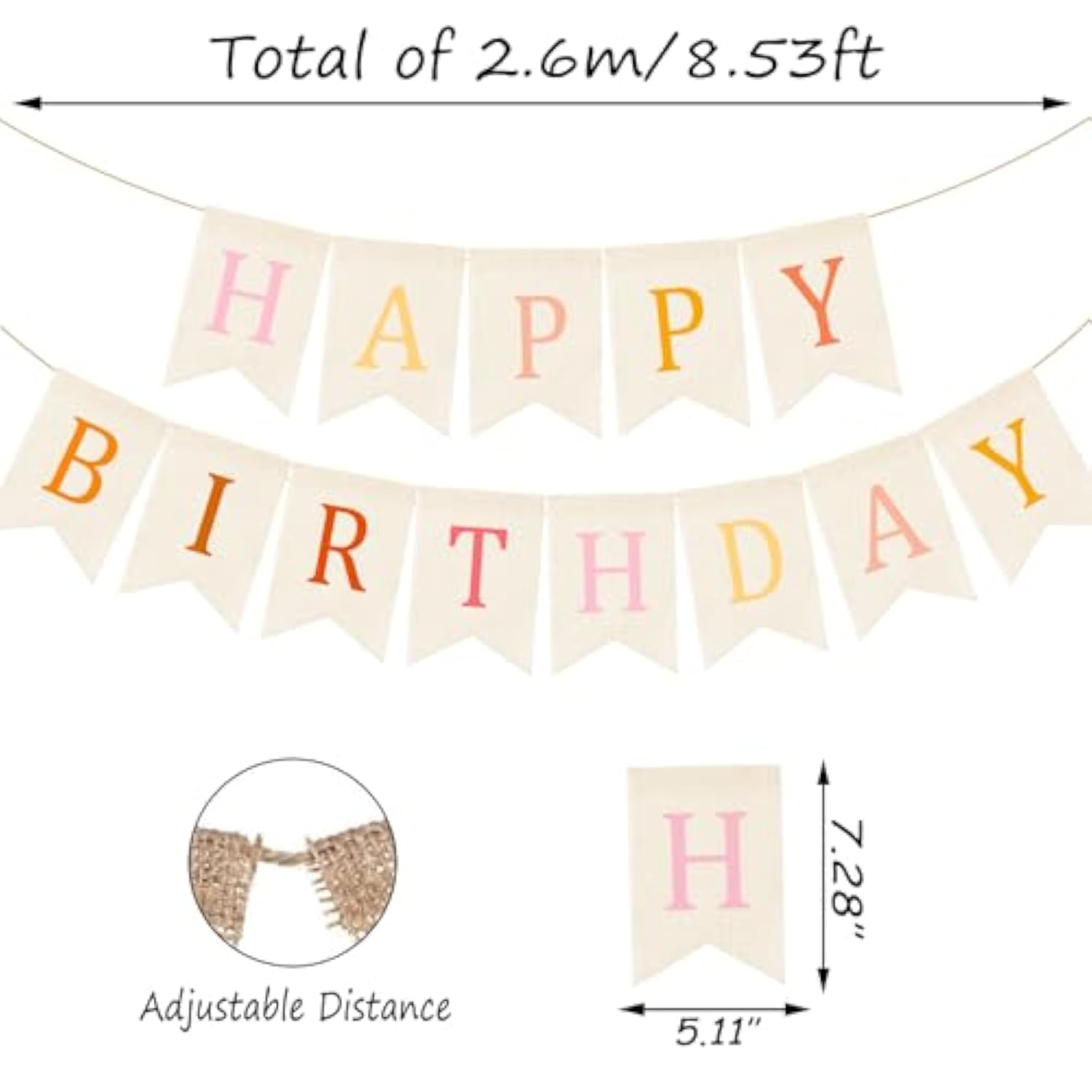 Burlap Happy Birthday Banner Boho Birthday Bunting Garland Pink Bohemian Sign Flag White Birthday Hanging Banner Pastel Rainbow Party Decor For Home Mantel Fireplace Nursery Party Backdrop