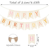 Burlap Happy Birthday Banner Boho Birthday Bunting Garland Pink Bohemian Sign Flag White Birthday Hanging Banner Pastel Rainbow Party Decor For Home Mantel Fireplace Nursery Party Backdrop