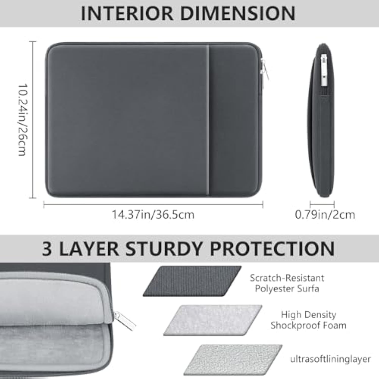16 Inch Laptop Sleeve Case Shockprook Lightweight Padded Protective Cover Bag Compatible With Macbook Pro 16 Inch M1 M2 M3 M4 2019-2024, Gray