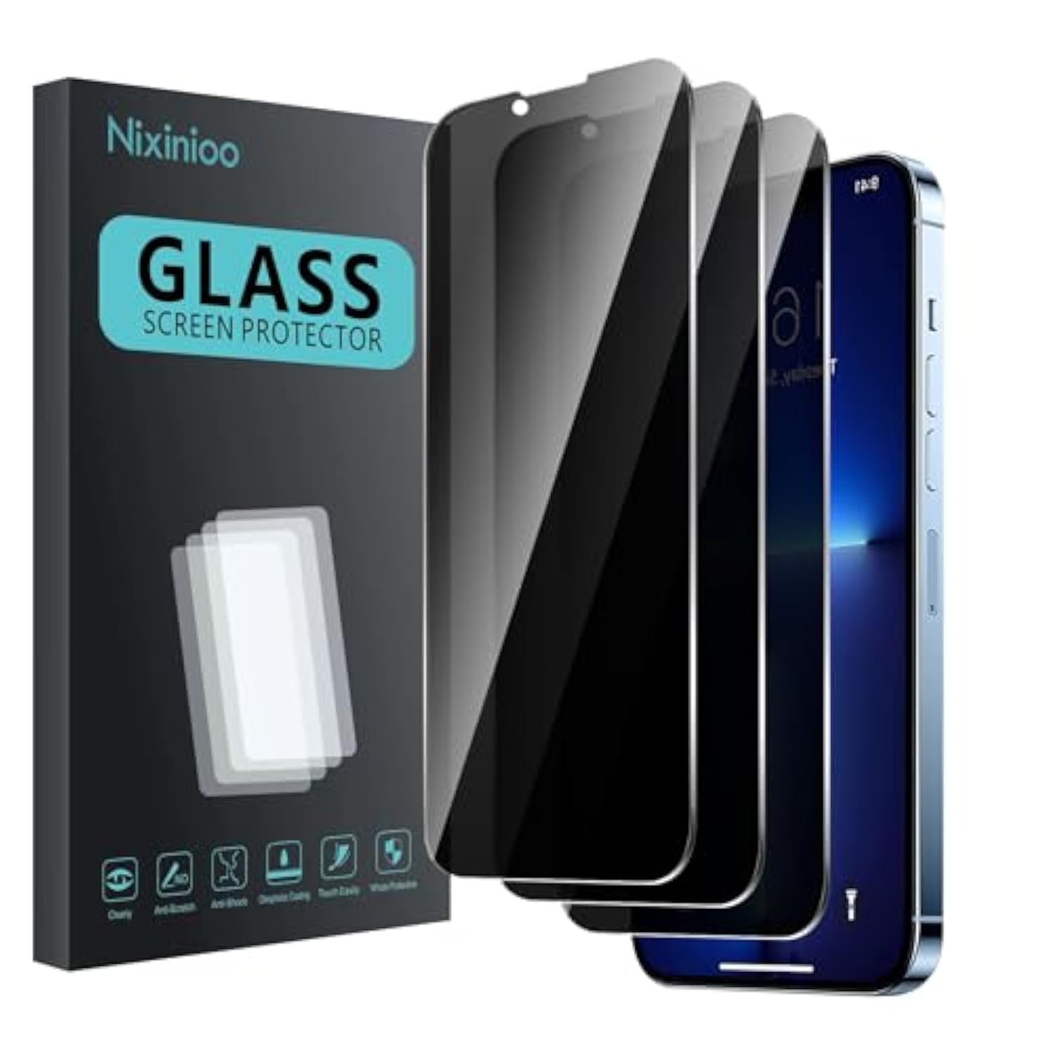 3 Pack Privacy Screen Protector For Iphone 13 Pro Max/14 Plus(6.7 Inch), Anti Spy Tempered Glass 9H Hardness, Black Protector Anti Spy, Bubble Free, Anti-Scratch