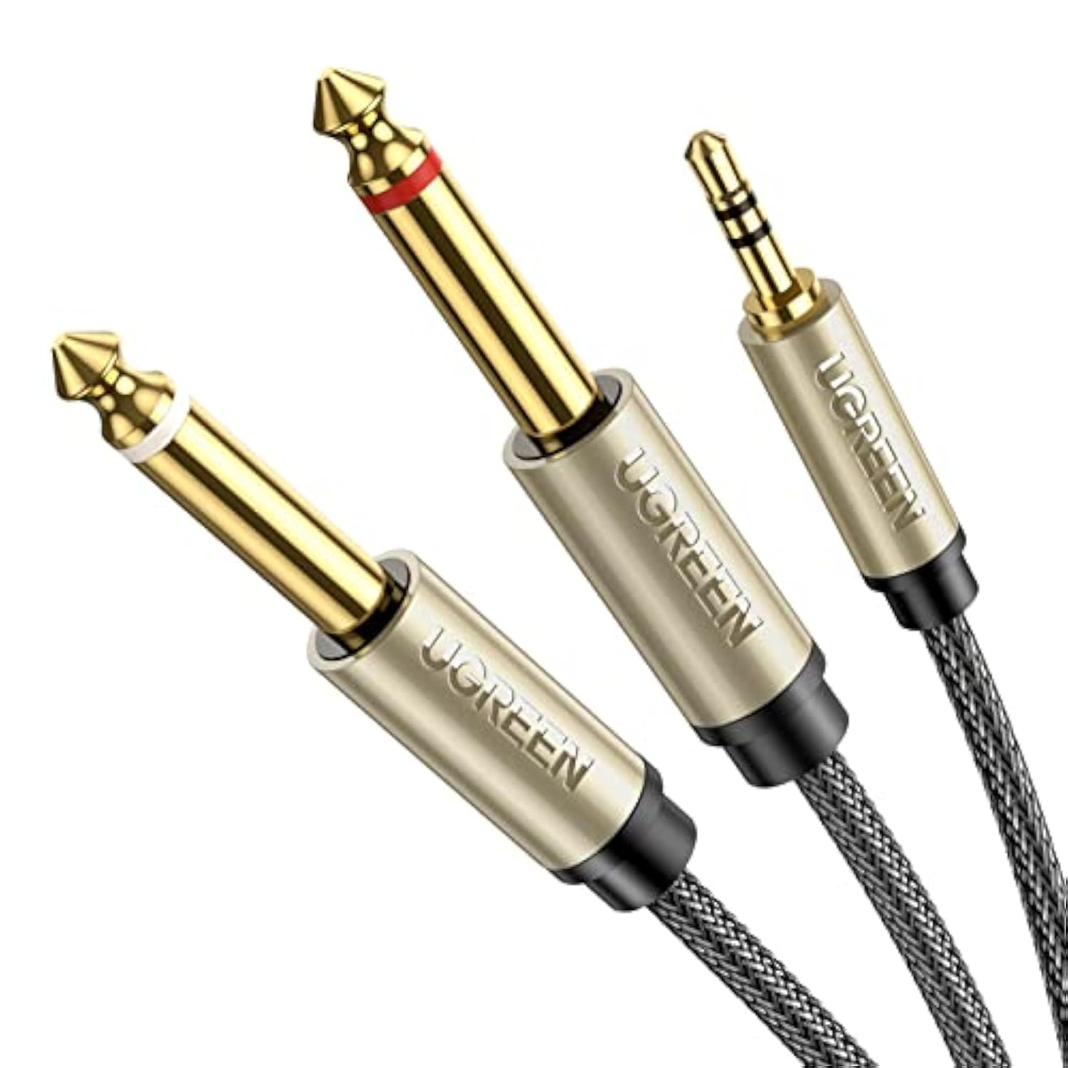 UGREEN 1/8 to 1/4 Stereo Cable 3.5mm TRS to Dual 6.35mm 1/4 TS Mono Y Splitter Audio Cord Adapter Compatible with iPhone, PC, Computer Sound Card, Mixer, Multimedia Speaker, Home Stereo System 6.6FT