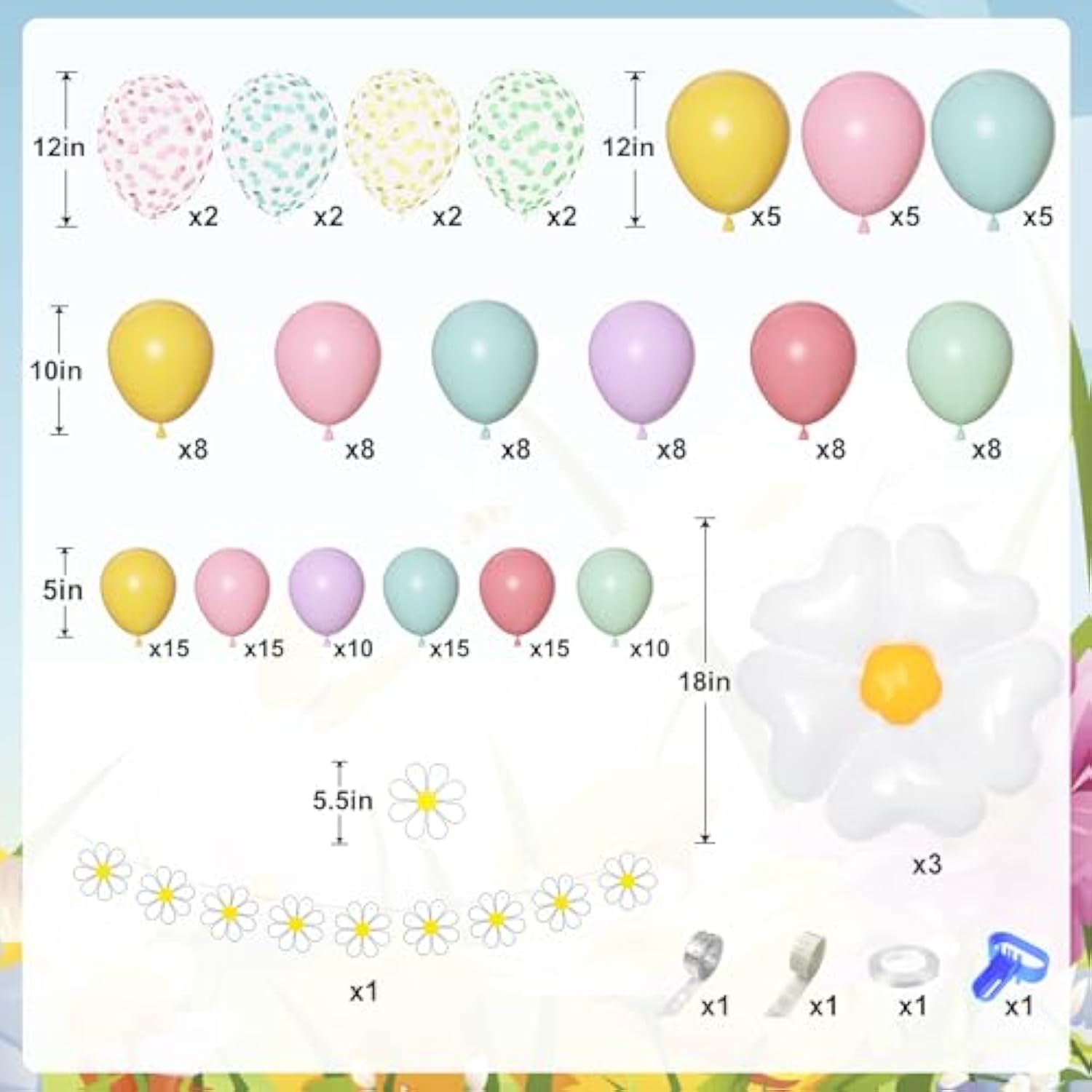 159Pcs Daisy Balloon Garland Arch Kit, Groovy Flower Pastel Balloon Arch Pink Yellow Blue Green Purple Balloons Daisy Banner For Daisy Party Birthday Baby Shower Bridal Wedding