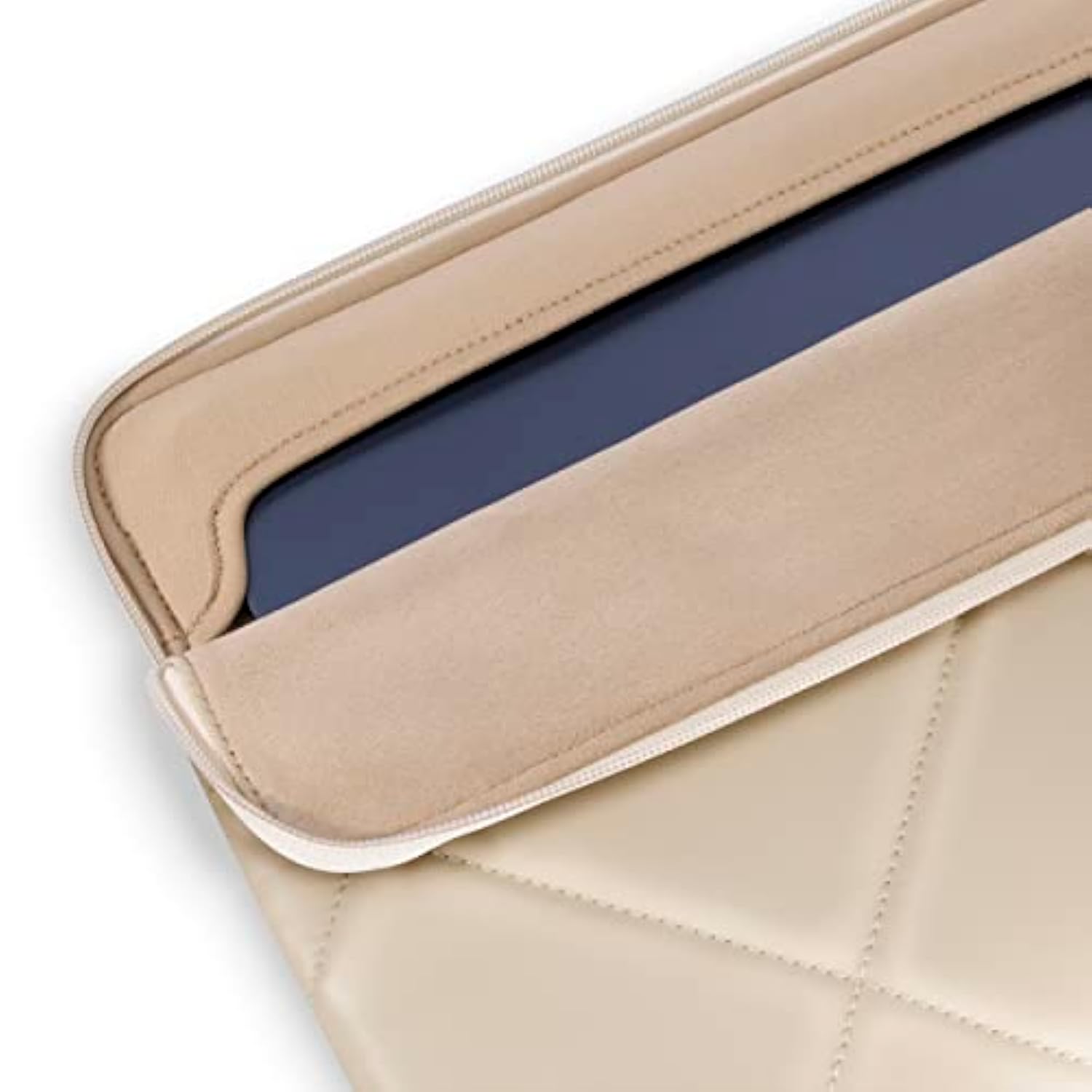 Slim Cute Laptop Sleeve 13 Inch 14 Inch Compatible For Macbook Air M4 2025, Macbook Pro 13"-14" M4 M3 M2 M1, Quilted Faux Leather Computer Carrying Mac Case, Beige