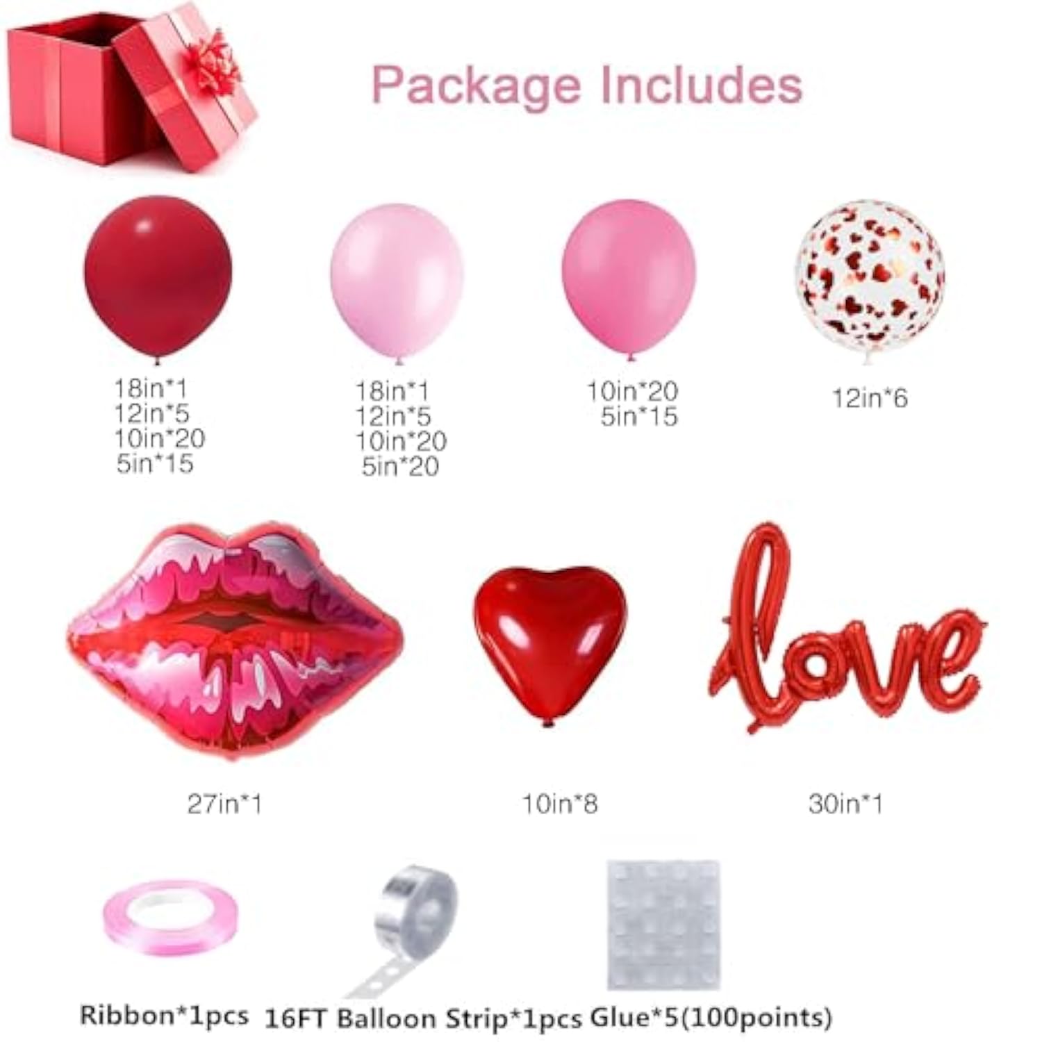 138Pcs Valentines Day Balloon Garland Arch Kit, Pink Red Rose Pink Balloons With Love Lips Foil Balloons For Valentines Birthday Wedding Anniversary Party Decorations
