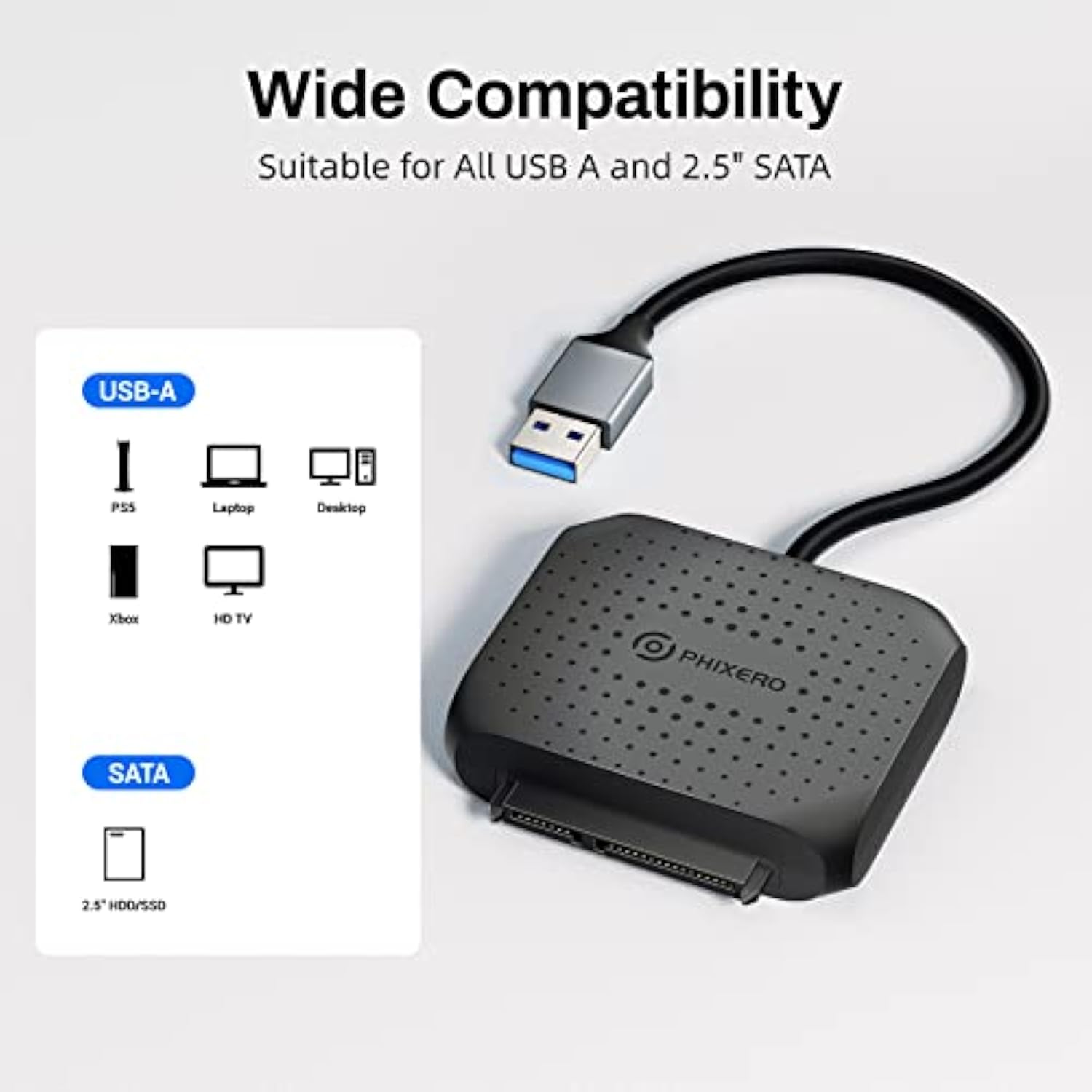Sata To Usb 3.0 Adapter For 2.5" Ssd/Hdd Support Uasp, Sata To Usb 5Gbps For S