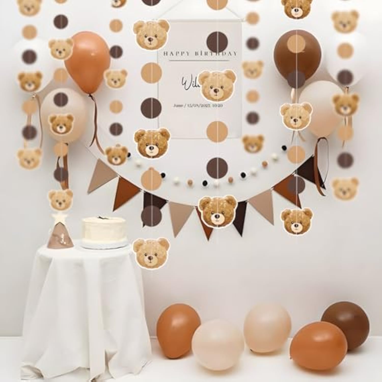 12Pcs Beary First Birthday Decor Bear Baby Shower Garland Banner Neutral Brown