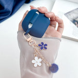 Cute Blue Case for Airpods 4 Cover with Pom Pom Flower Keychain & Cleaner Kit, Soft Silicone Airpods iPod 4th Gen Protective Cover Skin for Airpod 4 2024