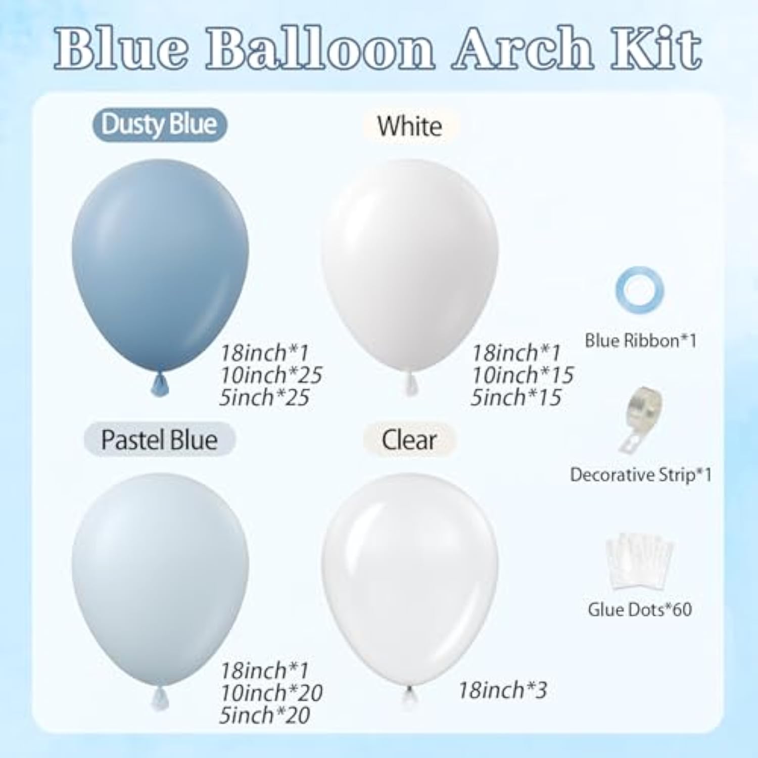 Dusty Blue Balloon Arch Kit With Clear Pastel Blue And White Balloons For Wedding Bridal Baby Shower Birthday Party Decorations