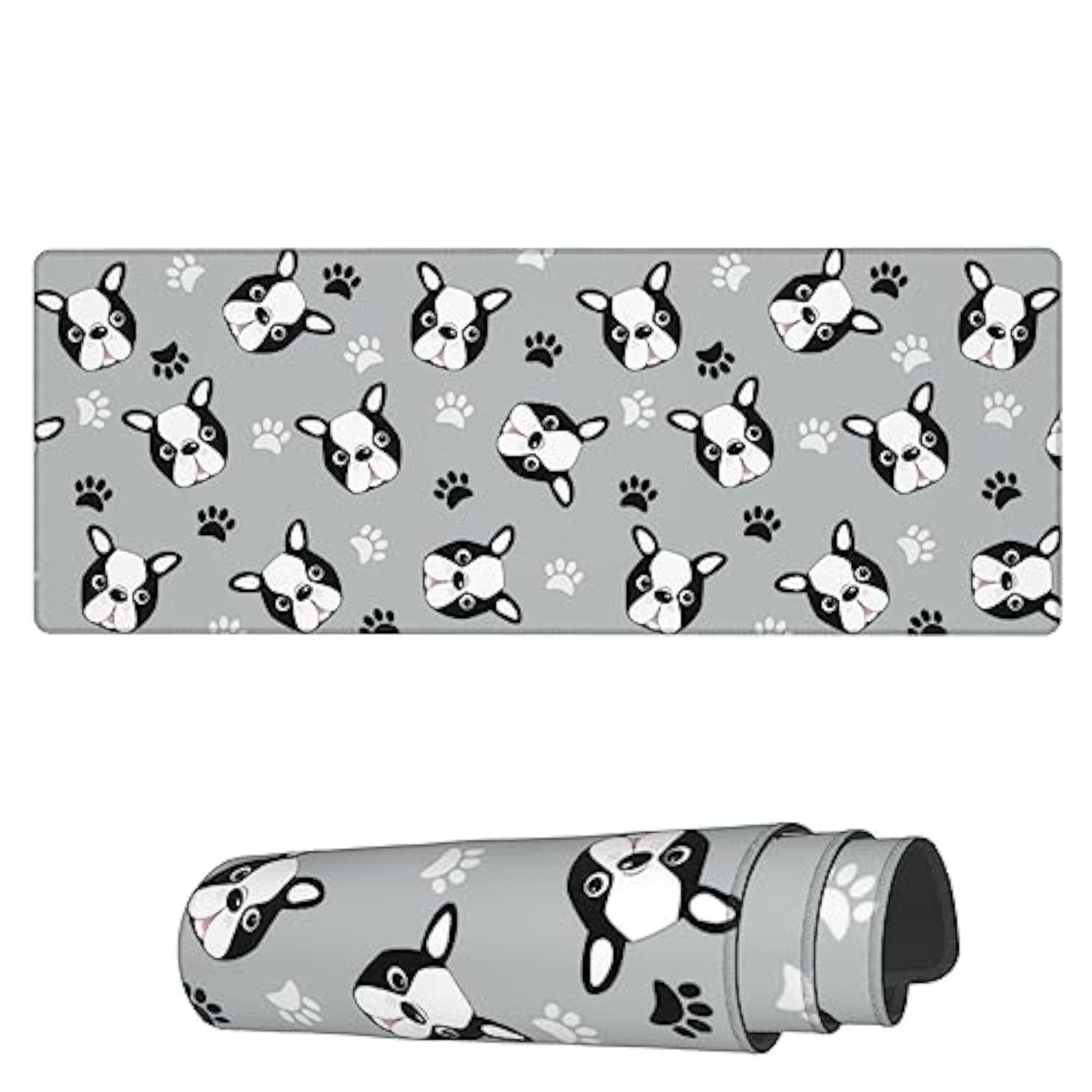 Laptop Mouse Pad Cute Boston Terrier Head Paws Desk Mat With Stitched Edges 31.5X 11.8 Inch Non-Slip Large Keyboard Rubber Writing Table Mat For Office Home