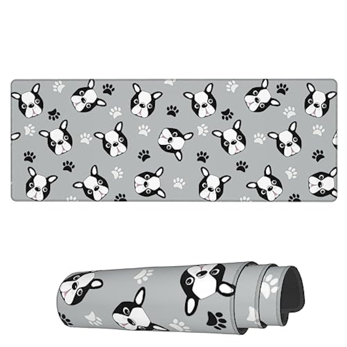 Laptop Mouse Pad Cute Boston Terrier Head Paws Desk Mat With Stitched Edges 31.5X 11.8 Inch Non-Slip Large Keyboard Rubber Writing Table Mat For Office Home