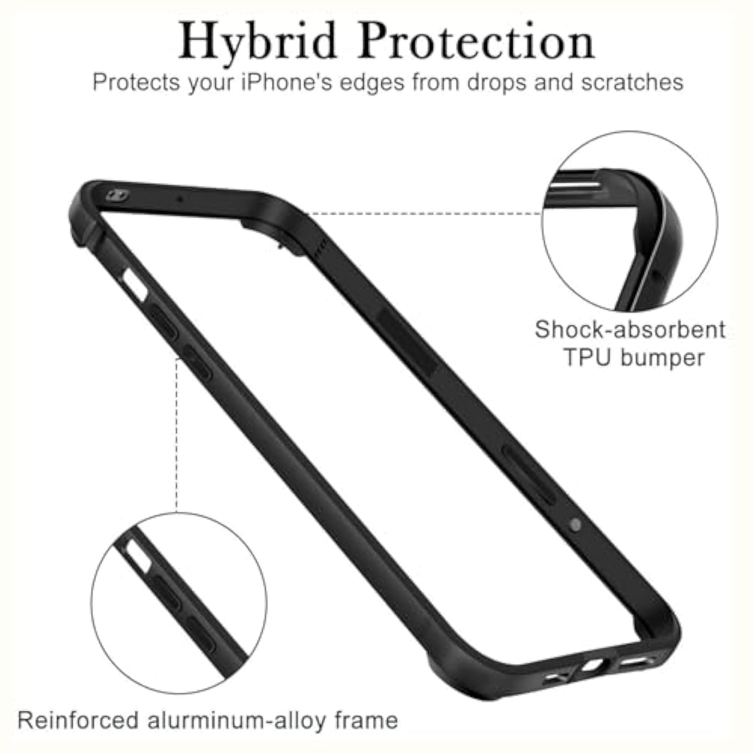 New Aluminum Frame Metal Bumper Frame Slim Hard Case Cover For Iphone13 Pro Max, Metal Frame Armor With Soft Inner Bumper, Raised Edge Protection (Black, For 6.7" Iphone 13 Pro Max)