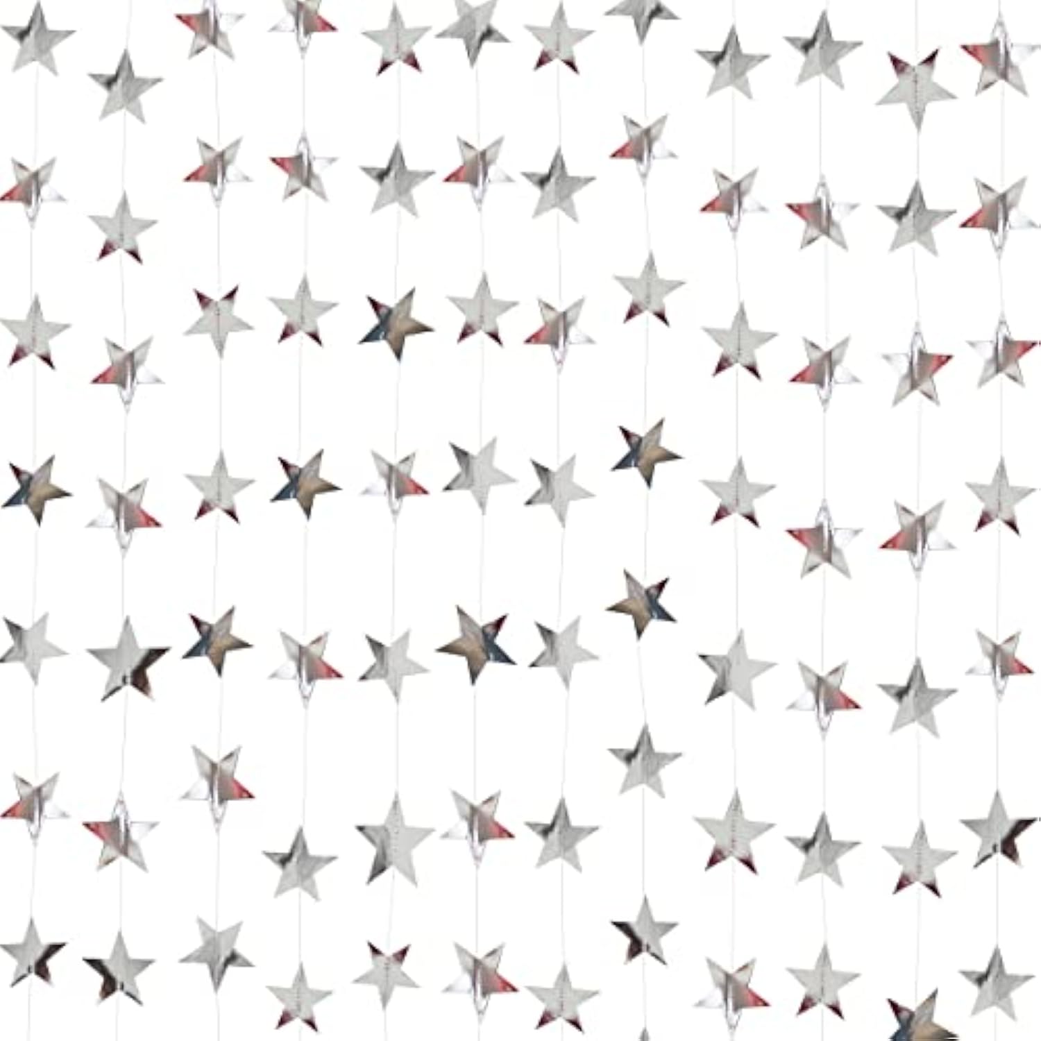 Silver Star Garland Banner Decorations - 156 Feet Bright Silver Paper Garland Hanging Decorations, Glitter Star Bunting Banner For Wedding, Birthday, Holiday, Christmas Party