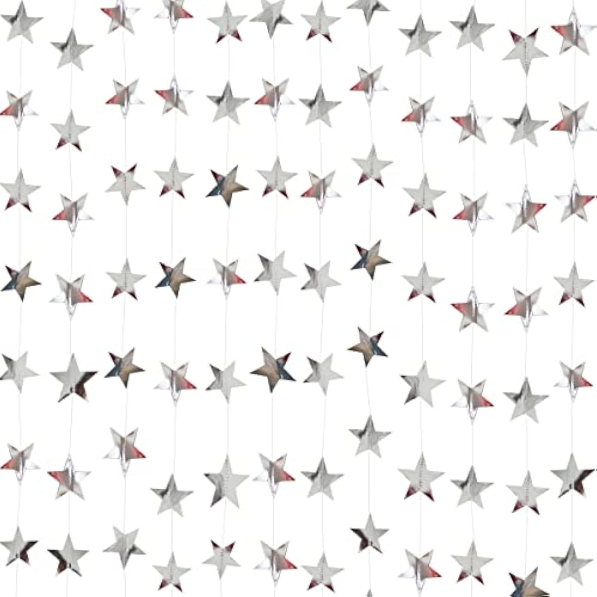 Silver Star Garland Banner Decorations - 156 Feet Bright Silver Paper Garland Hanging Decorations, Glitter Star Bunting Banner For Wedding, Birthday, Holiday, Christmas Party