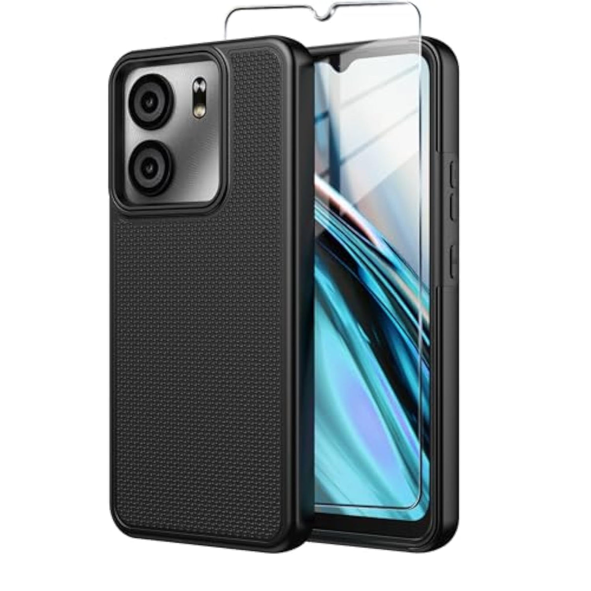 Blu View 5 Case with Tempered Glass Screen Protector Dual Layer Black