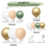 Sage Green & Gold Balloon Garland Kit – 152PCS for Party, Wedding, or Baby Shower Decor
