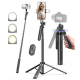 71" Phone Tripod,Tripod For Iphone With Fill Light And Rechargeable Remote,Aluminum Selfie Stick Phone Stand Compatible With Cell Phone/Camera/Ring Light/Dji/Gopro