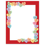 Candy Hearts Letter Paper - Decorative Stationery With Heart Border, Printable Valentine'S Day, Wedding & Bridal Shower, & Invitation Letterhead Sheets, Set Of 25, 8 1/2" X 11"
