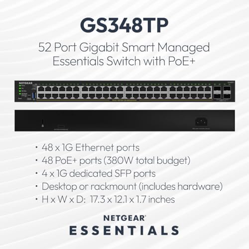 S350 Series 52-Port Gigabit Ethernet Poe+ Smart Managed Essentials Switch 48 X 1G Poe+ @ 380W, 4 X 1G Dedicated Sfp Desktop Or Rackmount (Gs348Tpv2)
