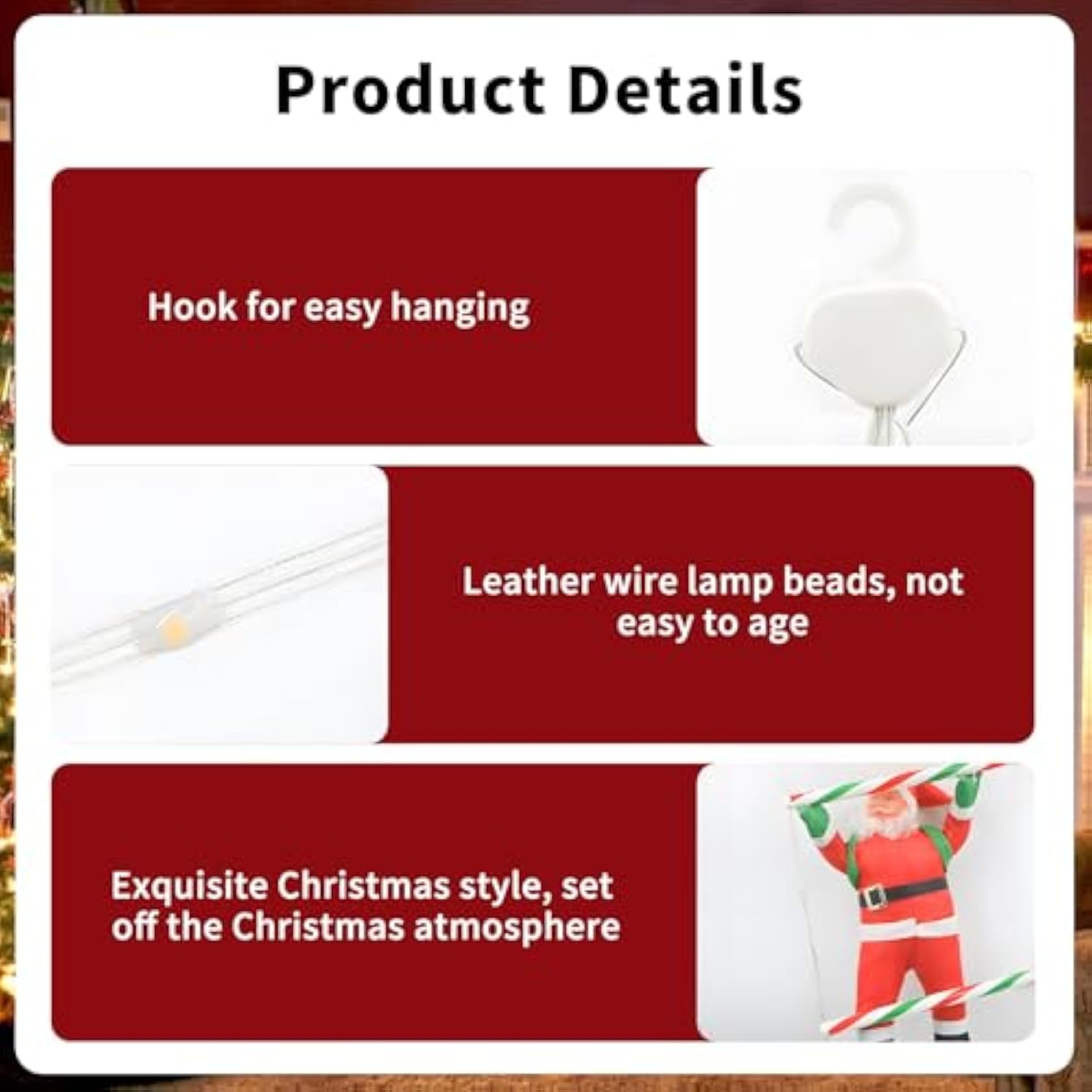 5.5Ft Santa Climb Led Hanging Lights Christmas Decorations Outdoor Lights Waterproof Eave Decorative Light Strings
