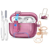 For Airpods Pro 2Nd/1St Generation Cases Burgundy With Lock&Bling Keychain For Women&Girly,Cute Soft Tpu Clear Case Cove For Airpods Pro 2 Case With Cleaning Kit,Phone Holder Function