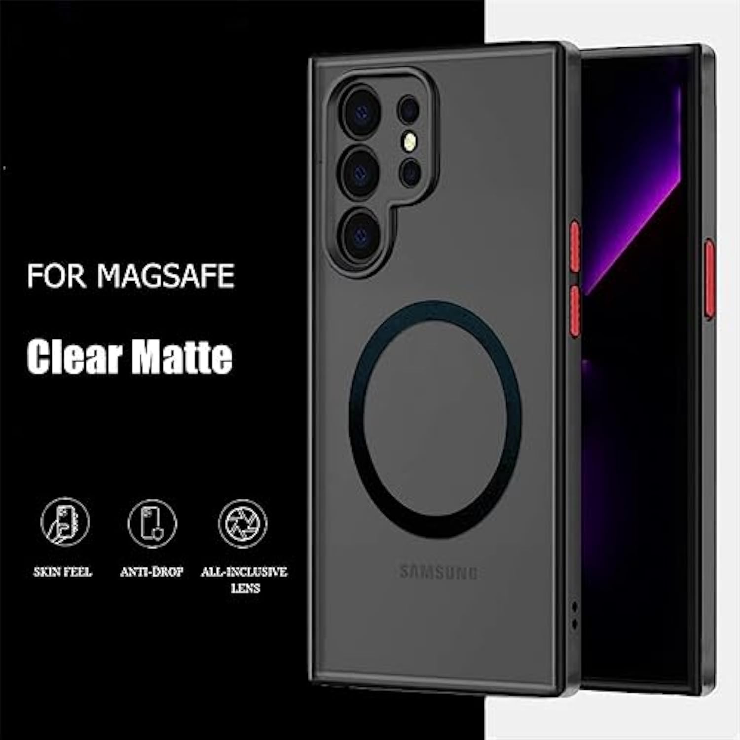 Galaxy Note 10 Plus Case Magnetic [Support Magsafe Charger] Wireless Anti-Scratch Shockproof Matte Clear Camera Protection Slim Thin Phone Cover Case For Samsung Galaxy Note 10 Plus 6.8"-Black